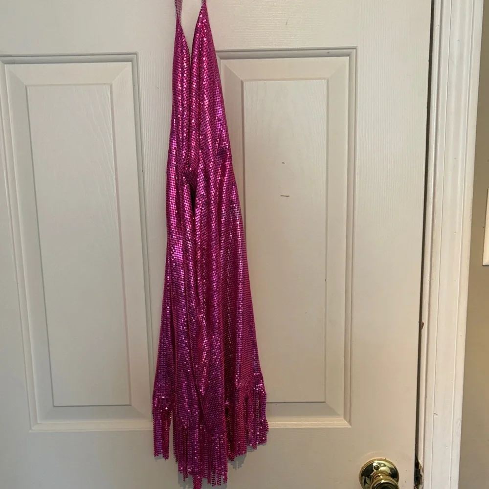 8 Other Reasons Metallic Fuchsia Halter Fringe Mini Dress - Picture 4 of 7
